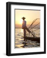 Intha 'Leg Rowing' Fishermen at Sunset on Inle Lake-Lee Frost-Framed Photographic Print