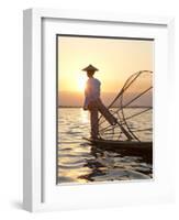 Intha 'Leg Rowing' Fishermen at Sunset on Inle Lake-Lee Frost-Framed Photographic Print