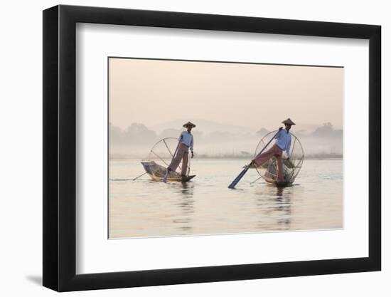 Intha 'Leg Rowing' Fishermen at Sunset on Inle Lake-Lee Frost-Framed Photographic Print