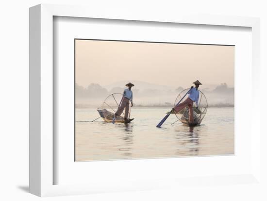 Intha 'Leg Rowing' Fishermen at Sunset on Inle Lake-Lee Frost-Framed Photographic Print