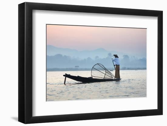 Intha 'Leg Rowing' Fishermen at Sunset on Inle Lake-Lee Frost-Framed Photographic Print