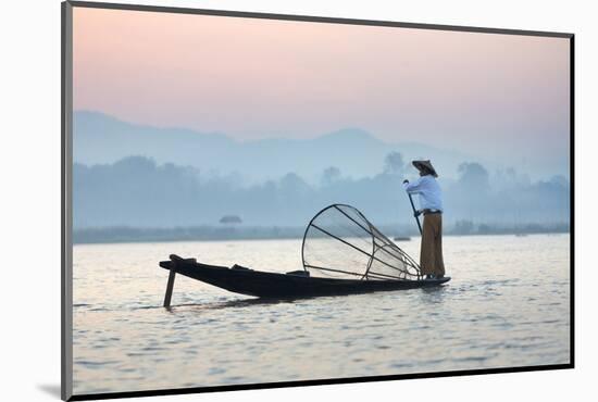 Intha 'Leg Rowing' Fishermen at Sunset on Inle Lake-Lee Frost-Mounted Photographic Print