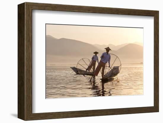 Intha 'Leg Rowing' Fishermen at Sunset on Inle Lake-Lee Frost-Framed Photographic Print