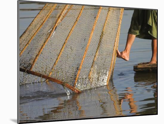 Intha Man Fishing with Cone Shaped Net, Inle Lake, Shan State, Myanmar-Jane Sweeney-Mounted Photographic Print