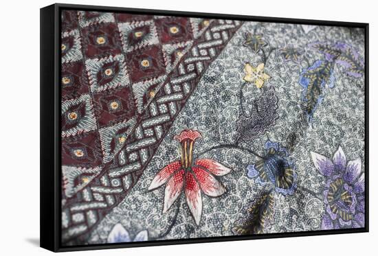 Intricate Batik Wax Resist Floral Pattern on Traditional Javanese Sarong-Annie Owen-Framed Stretched Canvas