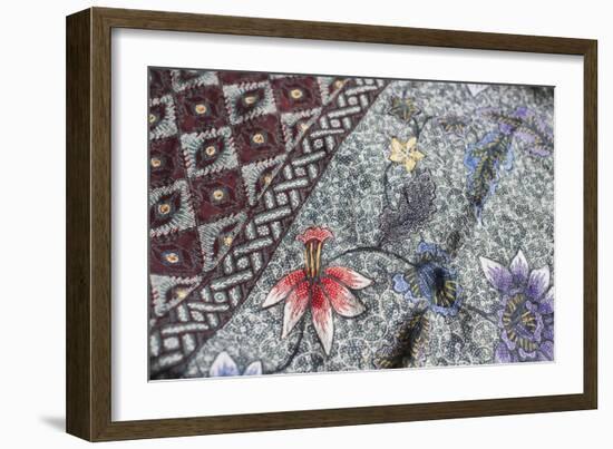 Intricate Batik Wax Resist Floral Pattern on Traditional Javanese Sarong-Annie Owen-Framed Photographic Print