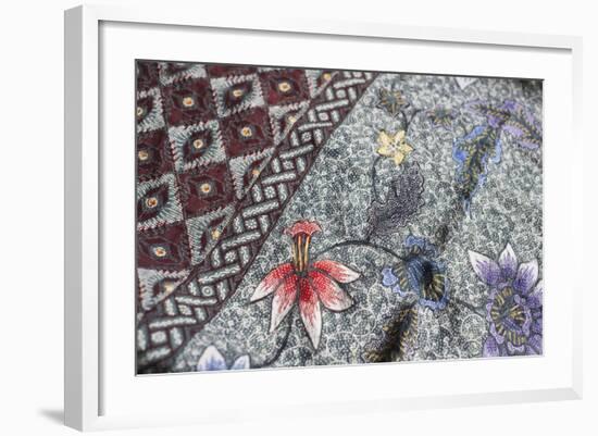 Intricate Batik Wax Resist Floral Pattern on Traditional Javanese Sarong-Annie Owen-Framed Photographic Print