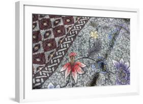 Intricate Batik Wax Resist Floral Pattern on Traditional Javanese Sarong-Annie Owen-Framed Photographic Print