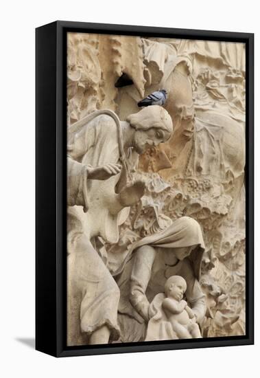 Intricate Carvings on the Nativity Facade of the Sagrada Familia in the Heart of Barcelona, Spain-Paul Dymond-Framed Stretched Canvas
