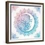 Intricate Ornate Bohemian Crescent Moon with Stars and Mandala . Isolated Vector Illustration. Tatt-Katja Gerasimova-Framed Premium Giclee Print