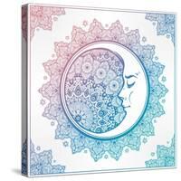 Intricate Ornate Bohemian Crescent Moon with Stars and Mandala . Isolated Vector Illustration. Tatt-Katja Gerasimova-Stretched Canvas