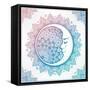 Intricate Ornate Bohemian Crescent Moon with Stars and Mandala . Isolated Vector Illustration. Tatt-Katja Gerasimova-Framed Stretched Canvas