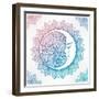 Intricate Ornate Bohemian Crescent Moon with Stars and Mandala . Isolated Vector Illustration. Tatt-Katja Gerasimova-Framed Art Print