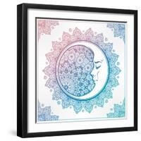Intricate Ornate Bohemian Crescent Moon with Stars and Mandala . Isolated Vector Illustration. Tatt-Katja Gerasimova-Framed Art Print