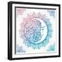 Intricate Ornate Bohemian Crescent Moon with Stars and Mandala . Isolated Vector Illustration. Tatt-Katja Gerasimova-Framed Art Print