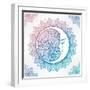 Intricate Ornate Bohemian Crescent Moon with Stars and Mandala . Isolated Vector Illustration. Tatt-Katja Gerasimova-Framed Art Print