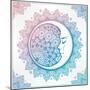 Intricate Ornate Bohemian Crescent Moon with Stars and Mandala . Isolated Vector Illustration. Tatt-Katja Gerasimova-Mounted Art Print