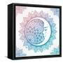 Intricate Ornate Bohemian Crescent Moon with Stars and Mandala . Isolated Vector Illustration. Tatt-Katja Gerasimova-Framed Stretched Canvas