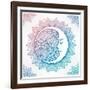 Intricate Ornate Bohemian Crescent Moon with Stars and Mandala . Isolated Vector Illustration. Tatt-Katja Gerasimova-Framed Art Print