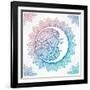 Intricate Ornate Bohemian Crescent Moon with Stars and Mandala . Isolated Vector Illustration. Tatt-Katja Gerasimova-Framed Art Print