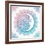 Intricate Ornate Bohemian Crescent Moon with Stars and Mandala . Isolated Vector Illustration. Tatt-Katja Gerasimova-Framed Art Print