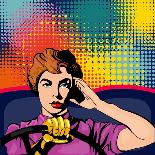 Woman Driving a Car Pop Art Vector Illustration-intueri-Stretched Canvas