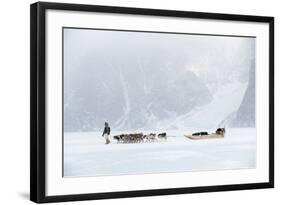 Inuit Hunter Walking His Dog Team on the Sea Ice in a Snow Storm, Greenland, Denmark, Polar Regions-Louise Murray-Framed Photographic Print