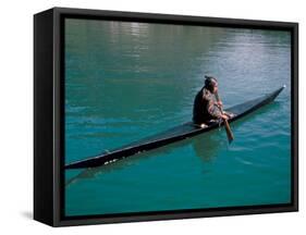 Inuit in Traditional Kayak, Greenland, Polar Regions-David Lomax-Framed Stretched Canvas