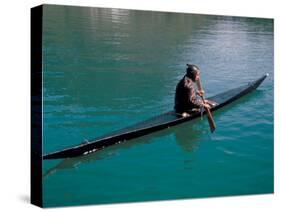 Inuit in Traditional Kayak, Greenland, Polar Regions-David Lomax-Stretched Canvas