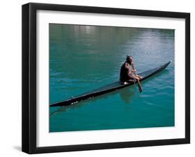 Inuit in Traditional Kayak, Greenland, Polar Regions-David Lomax-Framed Photographic Print