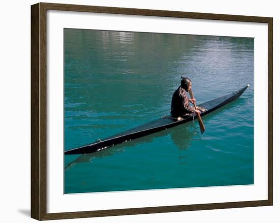 Inuit in Traditional Kayak, Greenland, Polar Regions-David Lomax-Framed Photographic Print