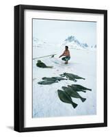 Inuit Man Fishing for Halibut, Greenland, Polar Regions-Jack Jackson-Framed Photographic Print