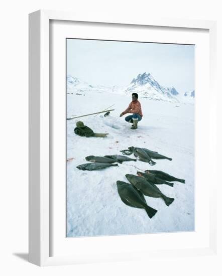 Inuit Man Fishing for Halibut, Greenland, Polar Regions-Jack Jackson-Framed Photographic Print