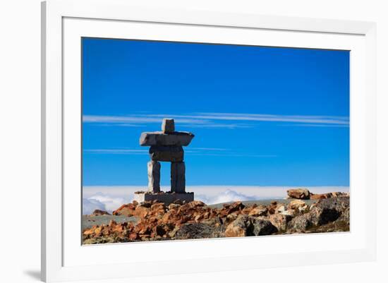 Inukshuk atop Mount Whistler-null-Framed Art Print