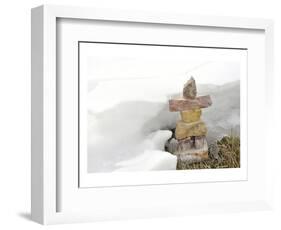 Inukshuk in Cold Winter Scene-null-Framed Premium Giclee Print