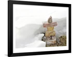 Inukshuk in Cold Winter Scene-null-Framed Art Print