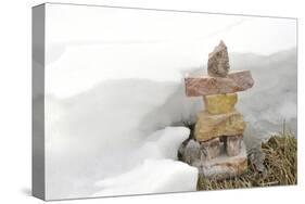 Inukshuk in Cold Winter Scene-null-Stretched Canvas