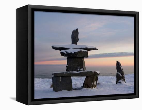 Inukshuk, Inuit Stone Landmark, Churchill, Hudson Bay, Manitoba, Canada-Thorsten Milse-Framed Stretched Canvas