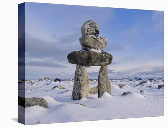 Inukshuk Marker at Aupalaqtuq Point, Cape Dorset, Baffin Island, Canadian Arctic, Canada-Alison Wright-Stretched Canvas