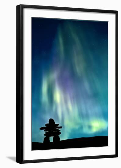 Inukshuk & Northern Lights-null-Framed Art Print