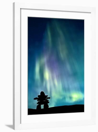Inukshuk & Northern Lights-null-Framed Art Print