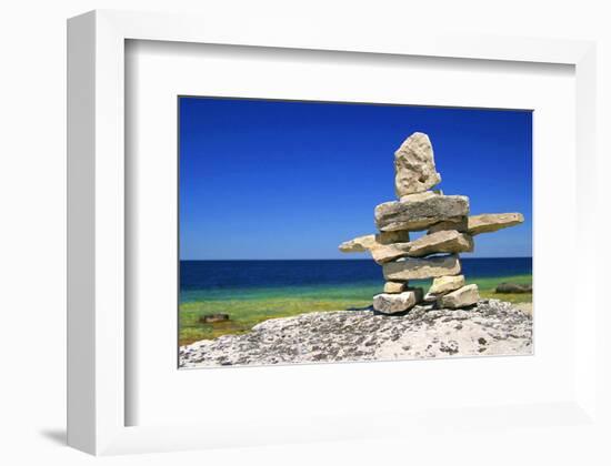 Inukshuk On Georgian Bay Shore-null-Framed Art Print