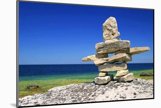 Inukshuk On Georgian Bay Shore-null-Mounted Art Print