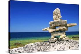 Inukshuk On Georgian Bay Shore-null-Stretched Canvas