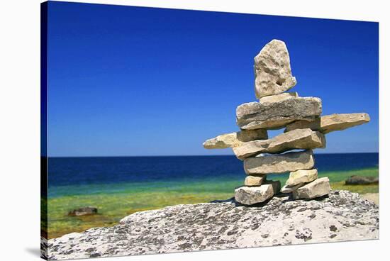 Inukshuk On Georgian Bay Shore-null-Stretched Canvas