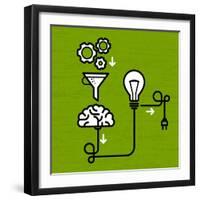 Invention Mechanism with Light Bulb Brain and Electric Plug-AnnSunnyDay-Framed Art Print