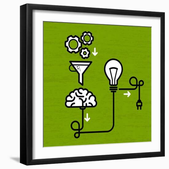 Invention Mechanism with Light Bulb Brain and Electric Plug-AnnSunnyDay-Framed Art Print