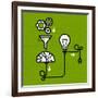 Invention Mechanism with Light Bulb Brain and Electric Plug-AnnSunnyDay-Framed Art Print