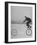 Inventor Maurice Steinlauf Riding Eccentric Bike with Roving Front Wheel-Wallace Kirkland-Framed Photographic Print