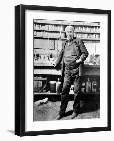 Inventor Thomas Edison Posing in His Laboratory-null-Framed Premium Photographic Print